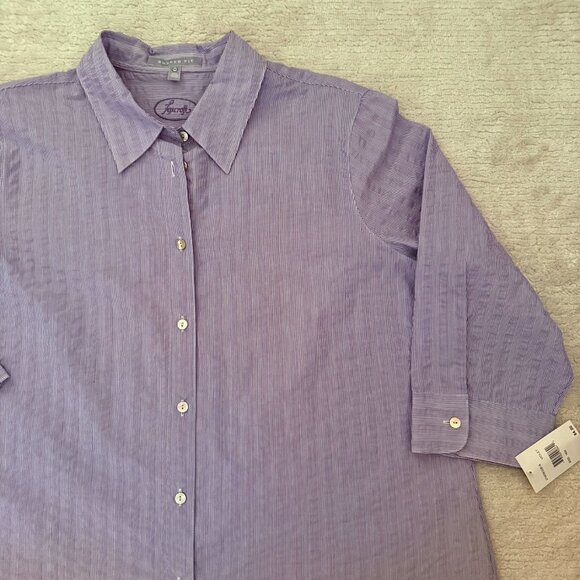 Foxcroft Womens Size XL Purple Textured Cotton Button Up Shirt NWT Collar Blouse - Picture 10 of 11